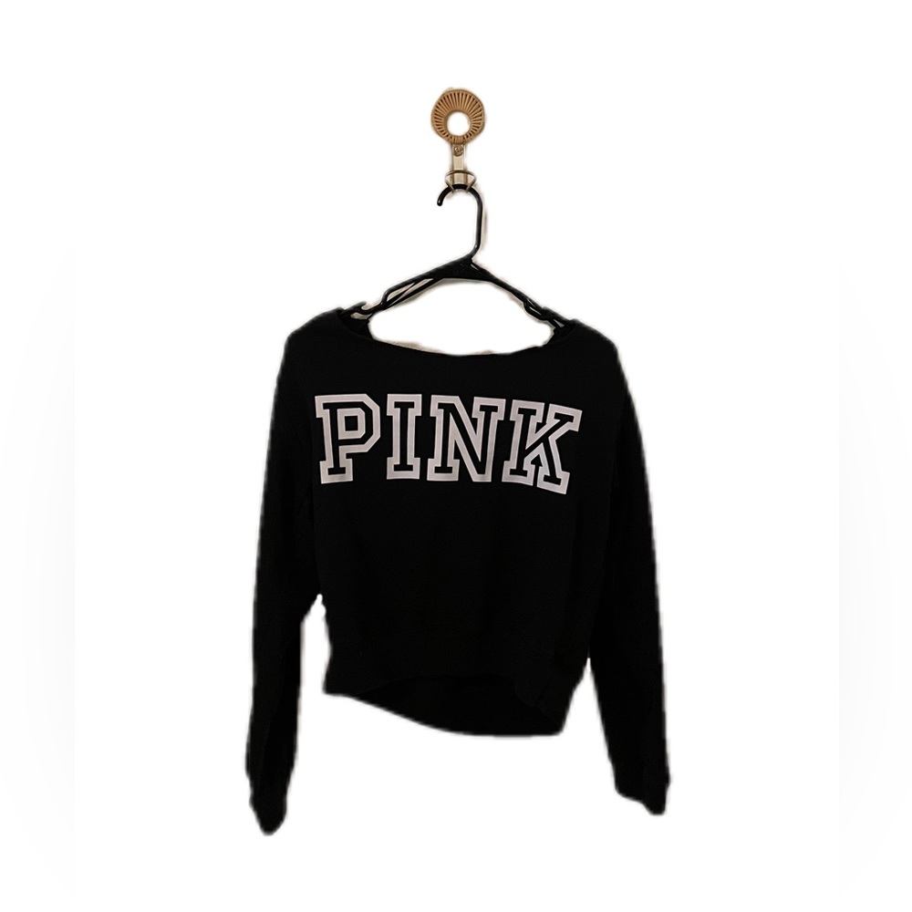 Women’s medium cropped, off the shoulder PINK sweatshirt